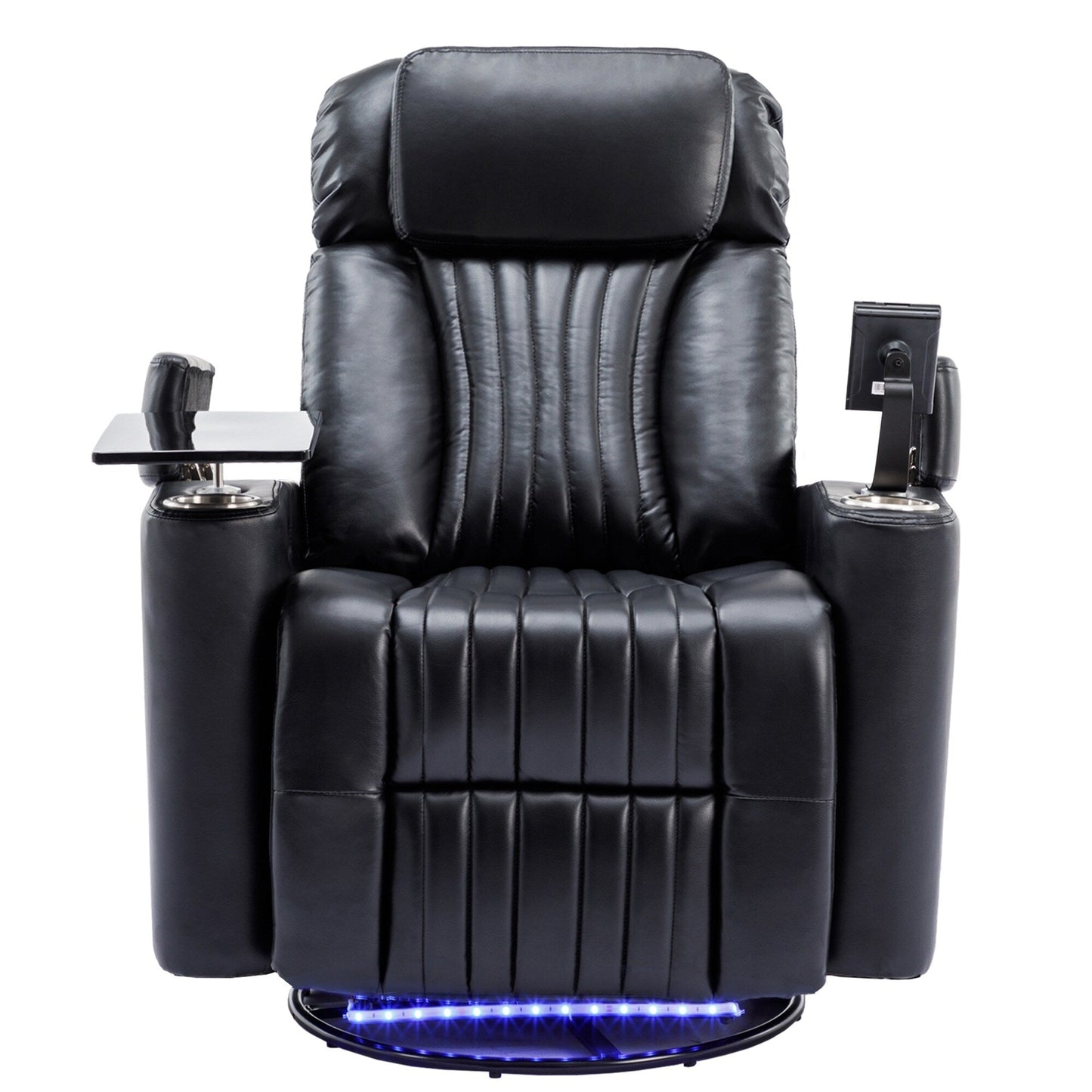 Poltrona reclinabile elettrica girevole a 270°, seduta per home theater con bracciolo nascosto e striscia luminosa a LED, portabicchieri