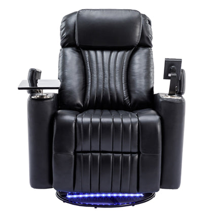 Poltrona reclinabile elettrica girevole a 270°, seduta per home theater con bracciolo nascosto e striscia luminosa a LED, portabicchieri