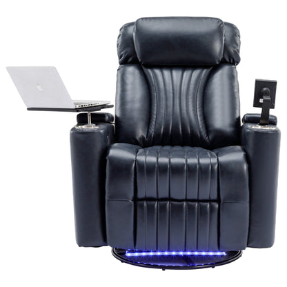 Poltrona reclinabile elettrica girevole a 270°, seduta per home theater con bracciolo nascosto e striscia luminosa a LED, portabicchieri