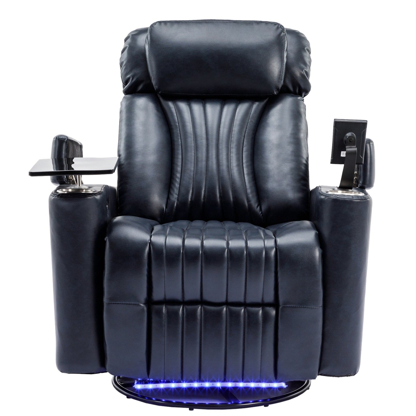 Poltrona reclinabile elettrica girevole a 270°, seduta per home theater con bracciolo nascosto e striscia luminosa a LED, portabicchieri