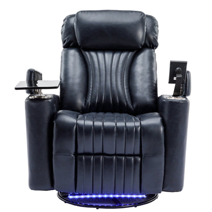 Poltrona reclinabile elettrica girevole a 270°, seduta per home theater con bracciolo nascosto e striscia luminosa a LED, portabicchieri