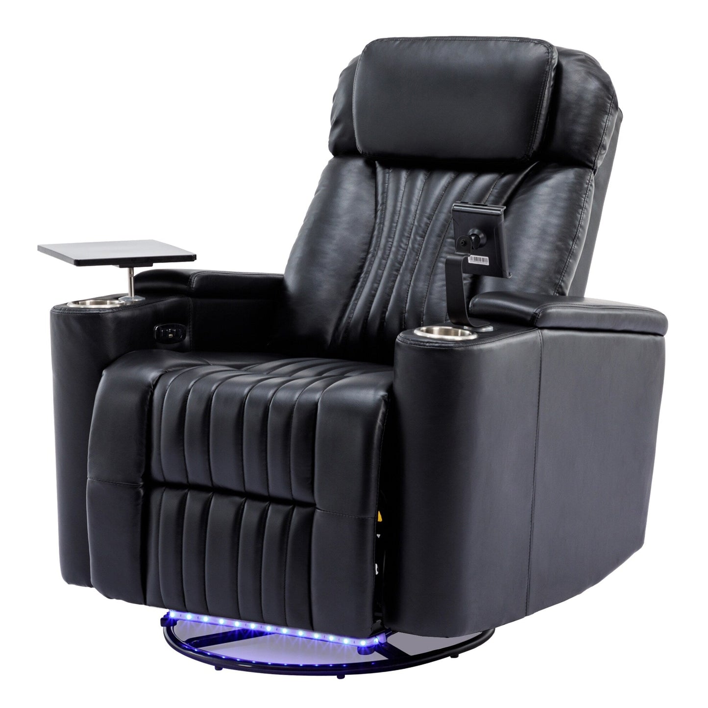 Poltrona reclinabile elettrica girevole a 270°, seduta per home theater con bracciolo nascosto e striscia luminosa a LED, portabicchieri