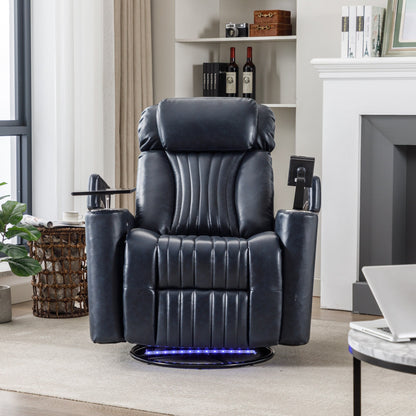 Poltrona reclinabile elettrica girevole a 270°, seduta per home theater con bracciolo nascosto e striscia luminosa a LED, portabicchieri