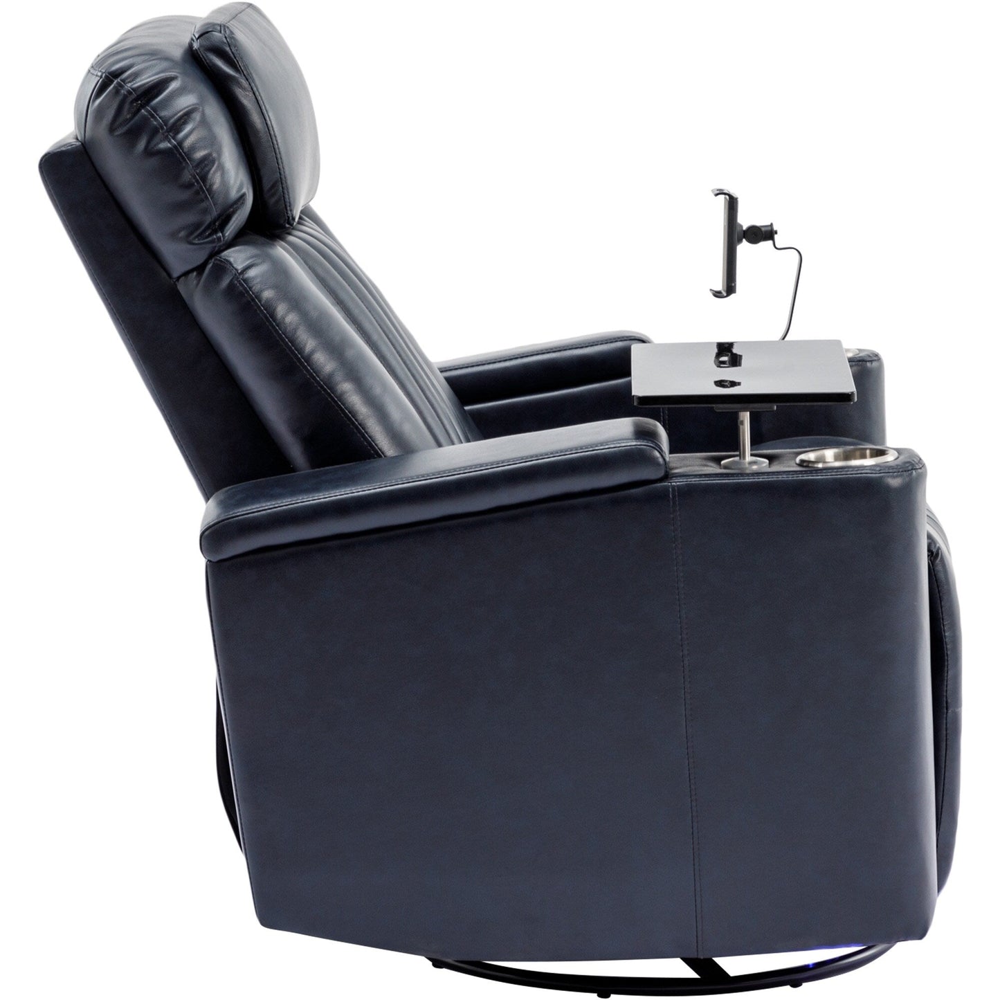 Poltrona reclinabile elettrica girevole a 270°, seduta per home theater con bracciolo nascosto e striscia luminosa a LED, portabicchieri