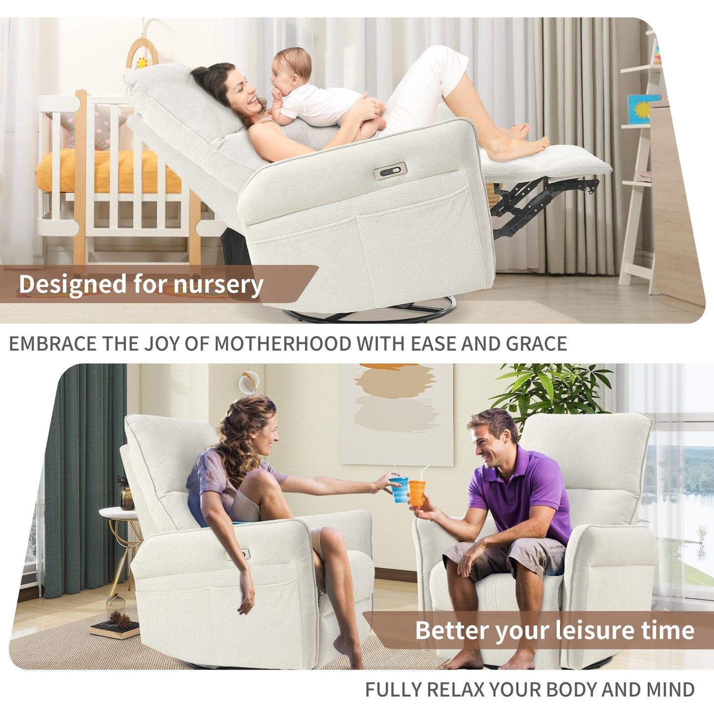 Poltrona reclinabile girevole elettricamente a 270° per adulti, poltrona reclinabile girevole a dondolo, piccole poltrone reclinabili elettriche