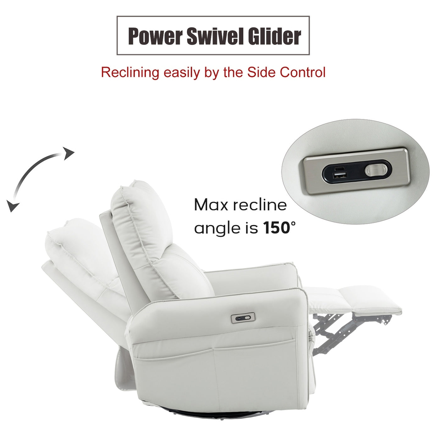 Poltrona reclinabile girevole elettricamente a 270°, divano reclinabile elettrico con porte USB