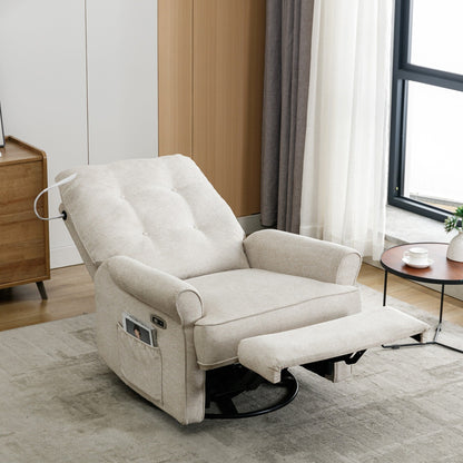 Poltrona reclinabile girevole a 270° con porte USB, lampada touch, tasca laterale portaoggetti e base basculante