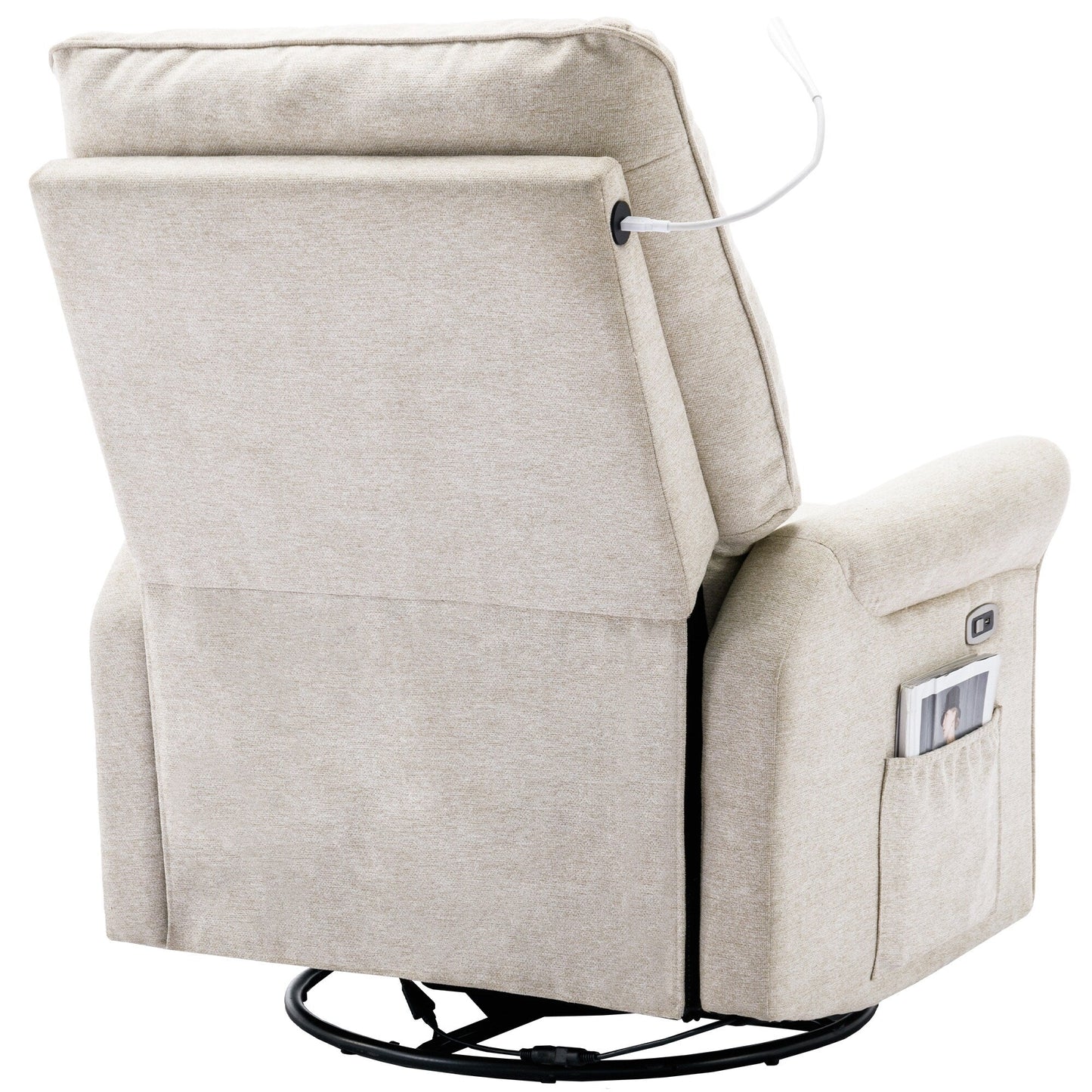 Poltrona reclinabile girevole a 270° con porte USB, lampada touch, tasca laterale portaoggetti e base basculante