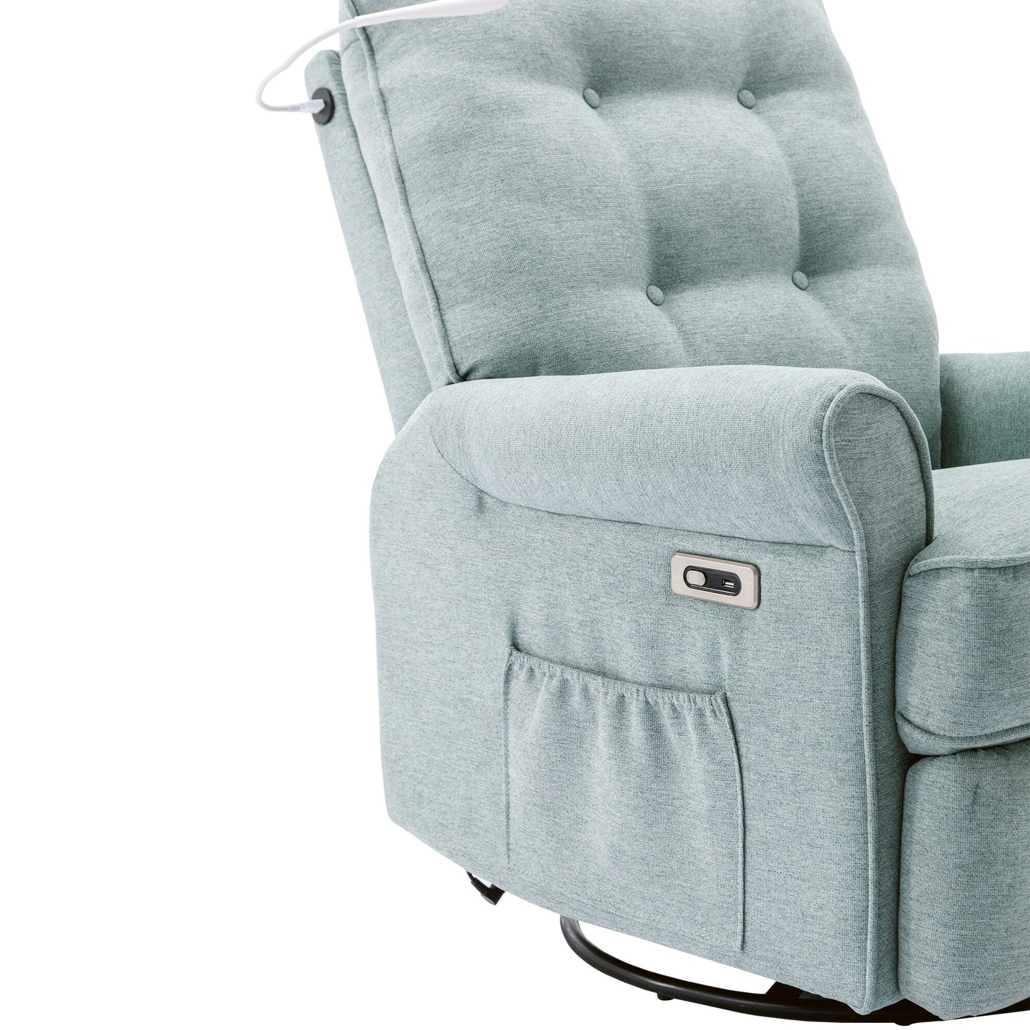 Poltrona reclinabile girevole a 270° con porte USB, lampada touch, tasca laterale portaoggetti e base basculante