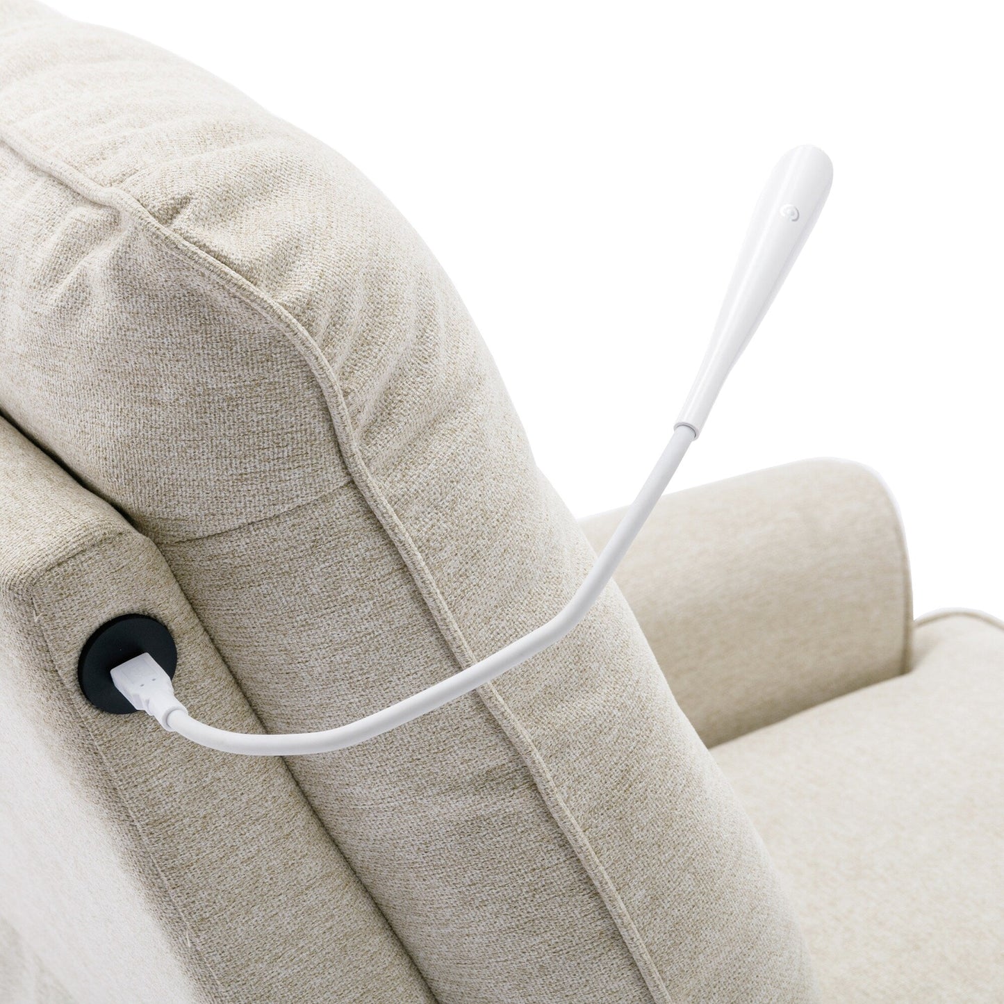 Poltrona reclinabile girevole a 270° con porte USB, lampada touch, tasca laterale portaoggetti e base basculante