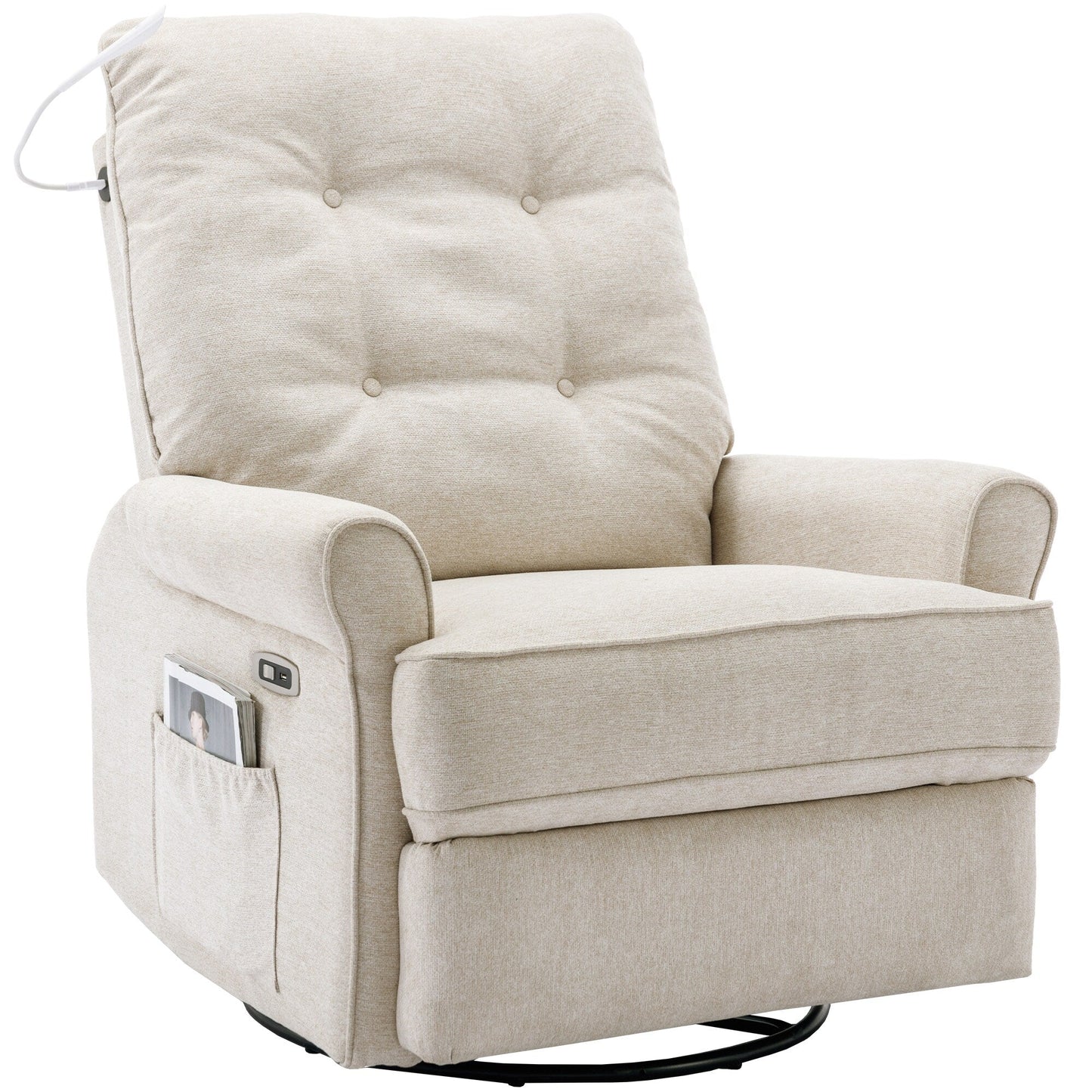 Poltrona reclinabile girevole a 270° con porte USB, lampada touch, tasca laterale portaoggetti e base basculante