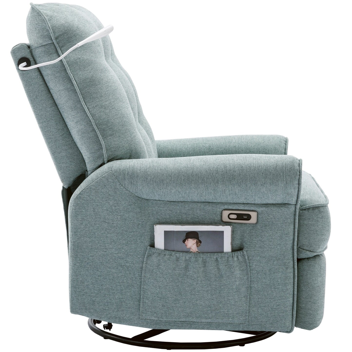 Poltrona reclinabile girevole a 270° con porte USB, lampada touch, tasca laterale portaoggetti e base basculante