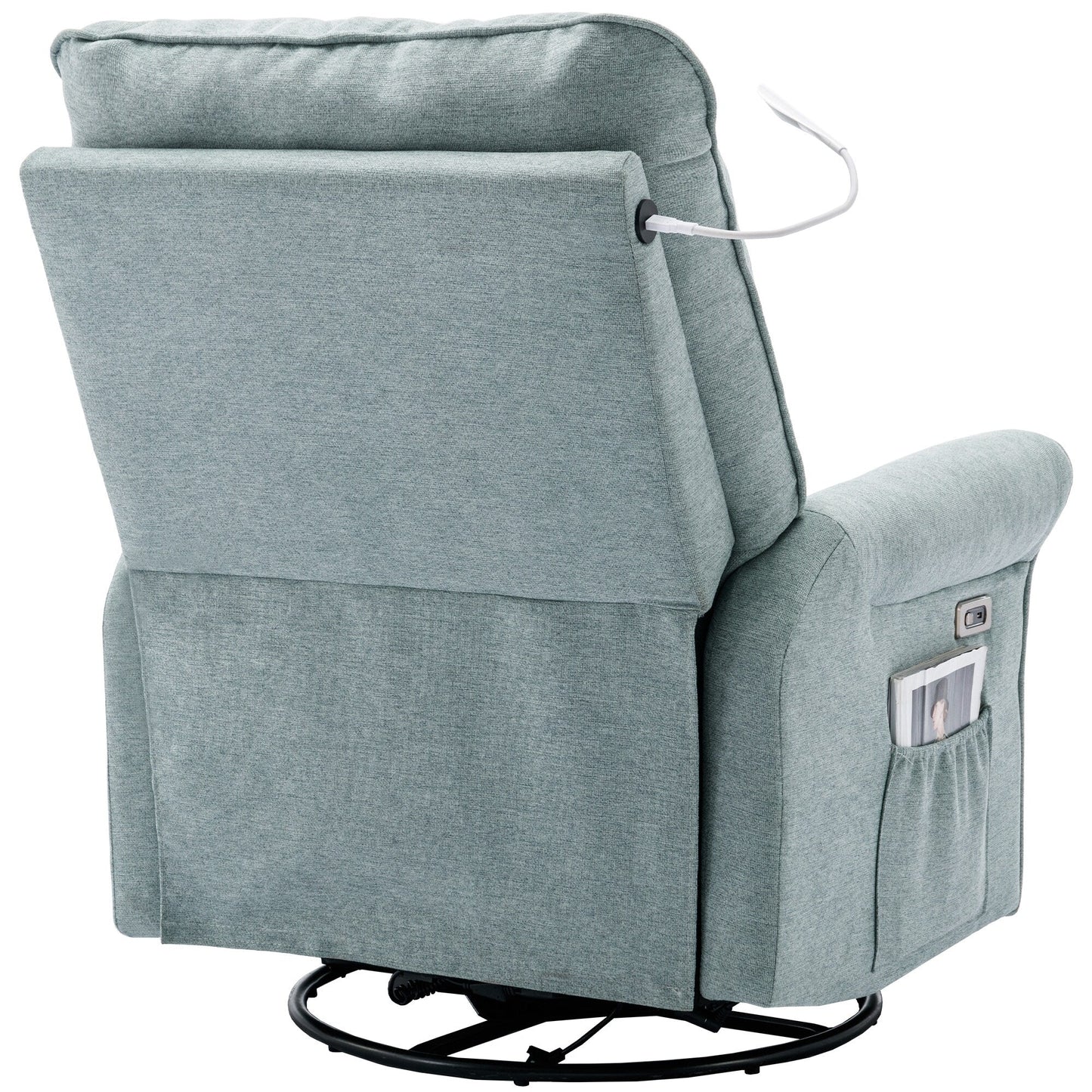 Poltrona reclinabile girevole a 270° con porte USB, lampada touch, tasca laterale portaoggetti e base basculante