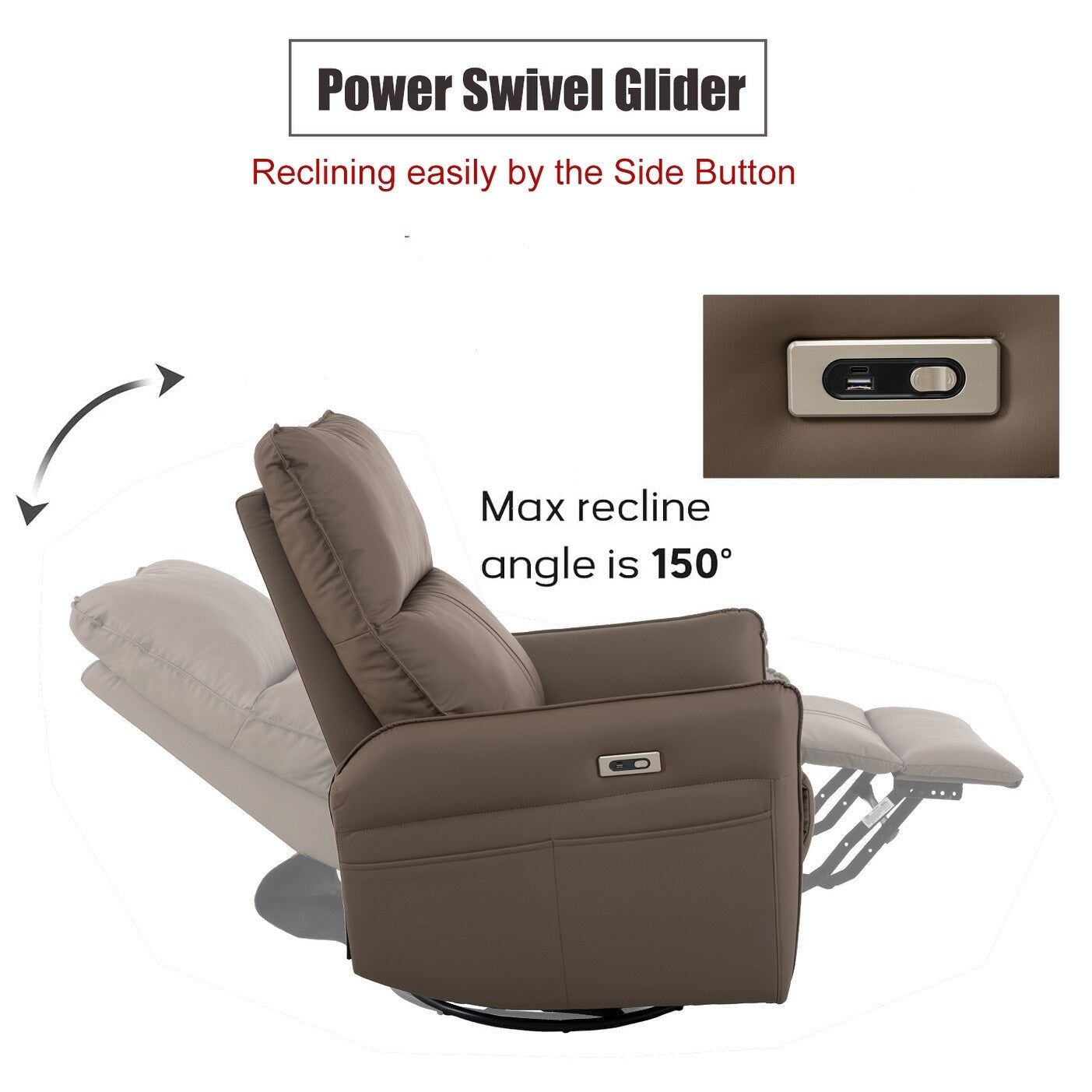 Poltrona reclinabile elettrica girevole a 270° con porte USB