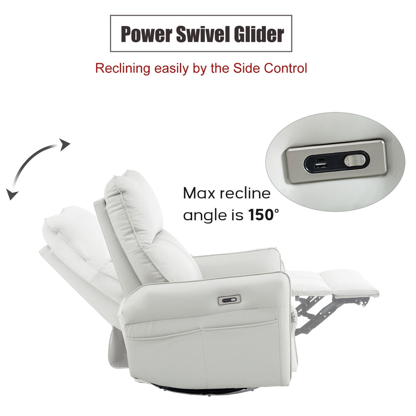 Poltrona reclinabile elettrica girevole a 270° con porte USB