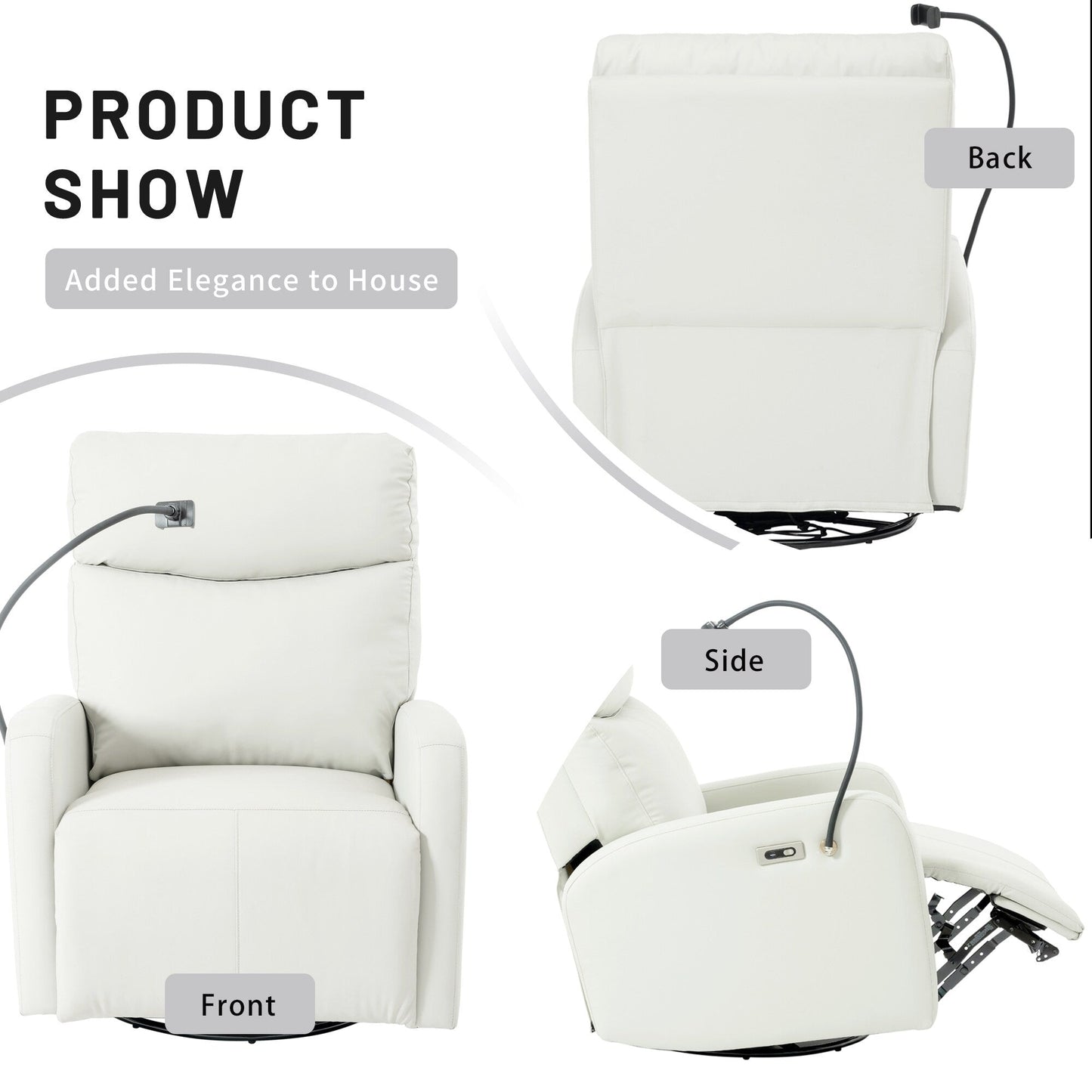 Poltrona reclinabile girevole a 270° con porte USB, reclinazione elettrica e comfort imbottito per il massimo relax