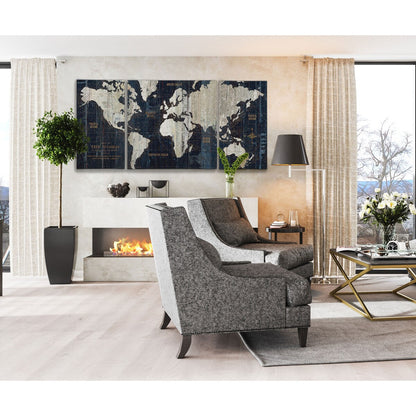 Set di stampe artistiche grafiche su tela avvolta in 3 pezzi "Old World Map Blue"