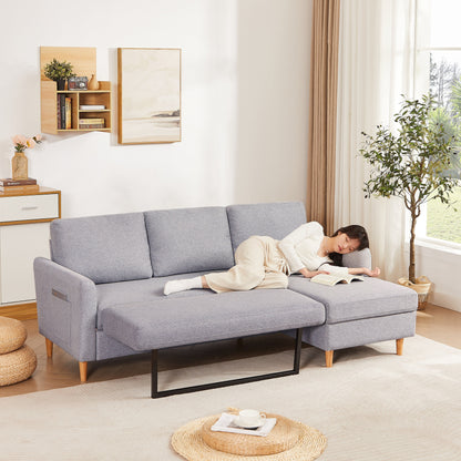 Divano letto a L regolabile in tessuto da 28,35'' con chaise longue, letto estraibile e tasche portaoggetti