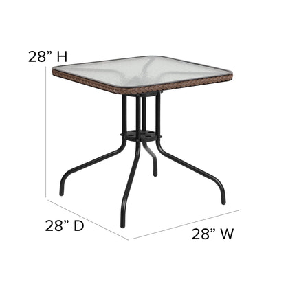 Set da pranzo da giardino in metallo/rattan da 3 pezzi con tavolo quadrato da 28 pollici - 28L x 28P x 28A