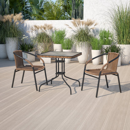 Set da pranzo da giardino in metallo/rattan da 3 pezzi con tavolo quadrato da 28 pollici - 28L x 28P x 28A