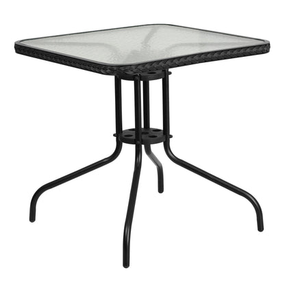 Set da pranzo da giardino in metallo/rattan da 3 pezzi con tavolo quadrato da 28 pollici - 28L x 28P x 28A