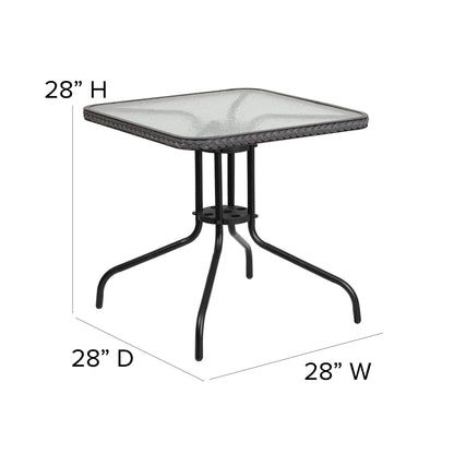 Set da pranzo da giardino in metallo/rattan da 3 pezzi con tavolo quadrato da 28 pollici - 28L x 28P x 28A