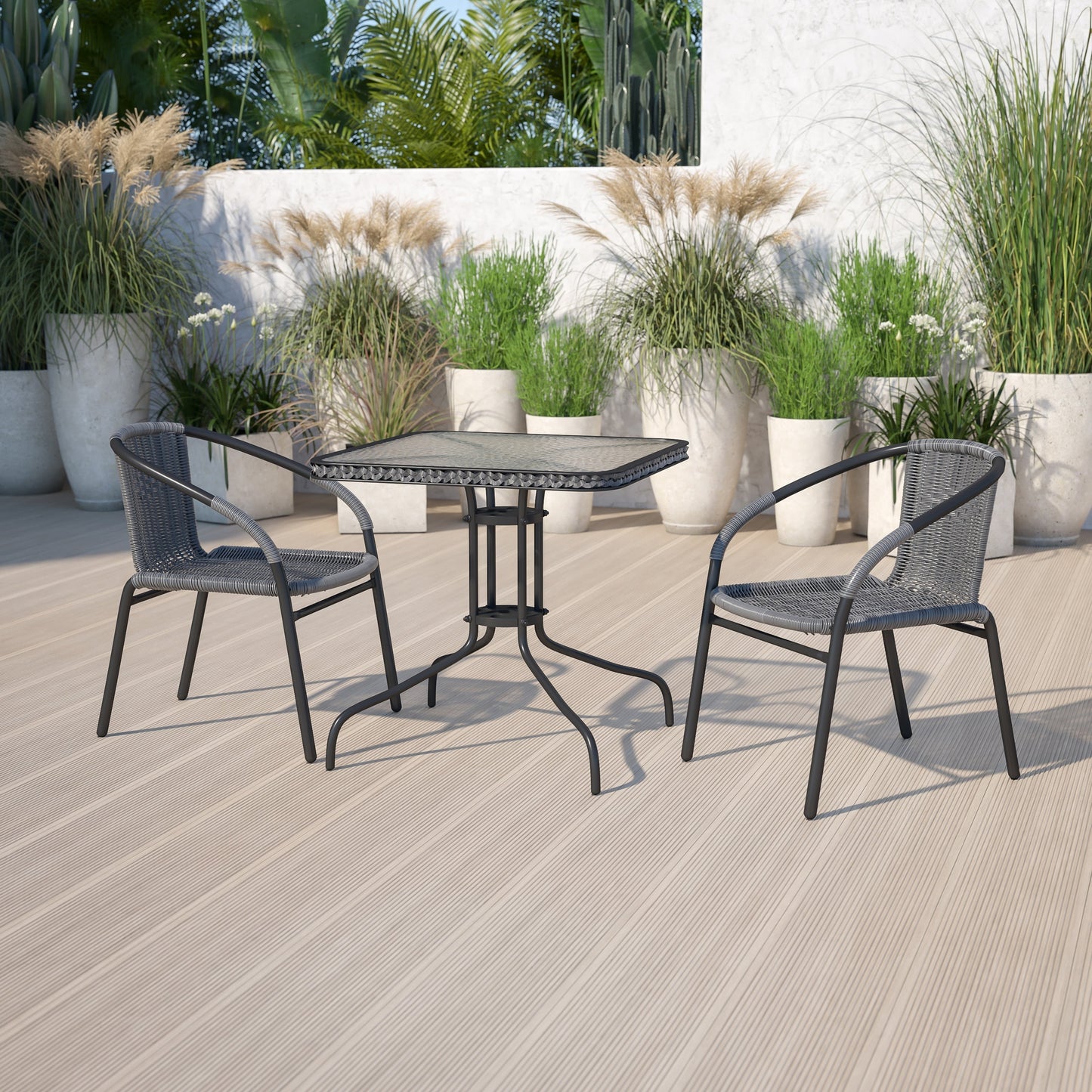 Set da pranzo da giardino in metallo/rattan da 3 pezzi con tavolo quadrato da 28 pollici - 28L x 28P x 28A