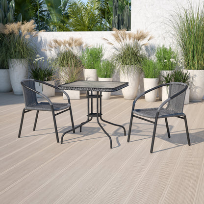 Set da pranzo da giardino in metallo/rattan da 3 pezzi con tavolo quadrato da 28 pollici - 28L x 28P x 28A