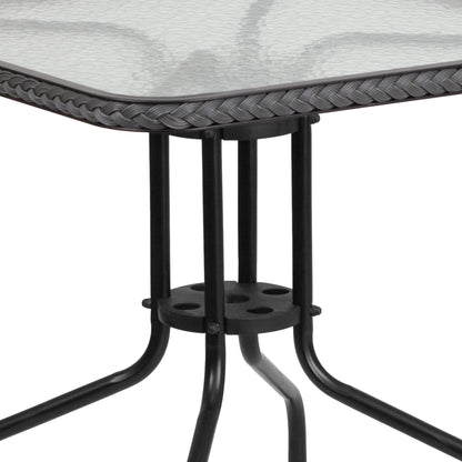 Set da pranzo da giardino in metallo/rattan da 3 pezzi con tavolo quadrato da 28 pollici - 28L x 28P x 28A