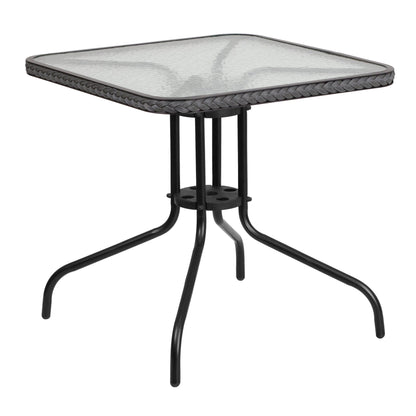 Set da pranzo da giardino in metallo/rattan da 3 pezzi con tavolo quadrato da 28 pollici - 28L x 28P x 28A