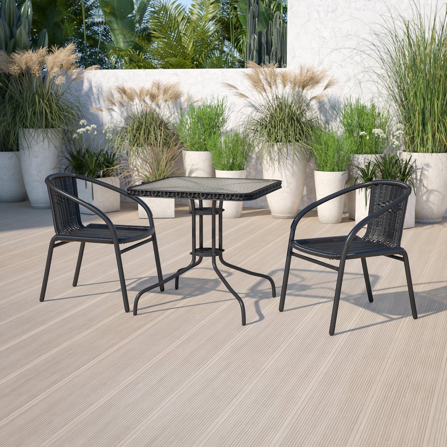 Set da pranzo da giardino in metallo/rattan da 3 pezzi con tavolo quadrato da 28 pollici - 28L x 28P x 28A