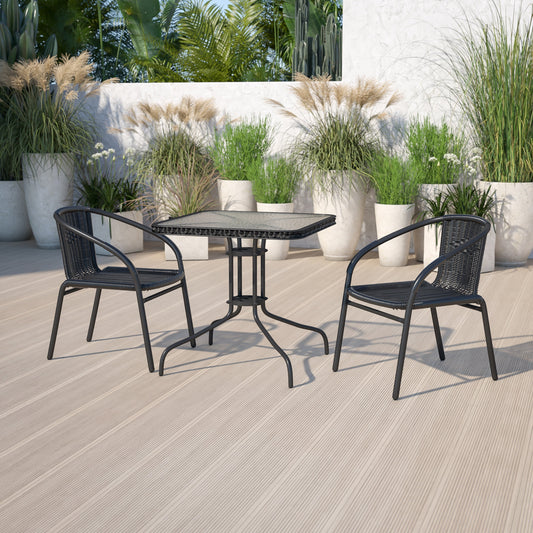 Set da pranzo da giardino in metallo/rattan da 3 pezzi con tavolo quadrato da 28 pollici - 28L x 28P x 28A
