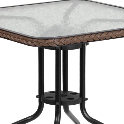 Set da pranzo da giardino in metallo/rattan da 3 pezzi con tavolo quadrato da 28 pollici - 28L x 28P x 28A
