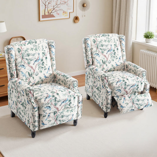 Set di 2 poltrone reclinabili manuali con schienale a spinta, stile vintage floreale, da 29'' di larghezza