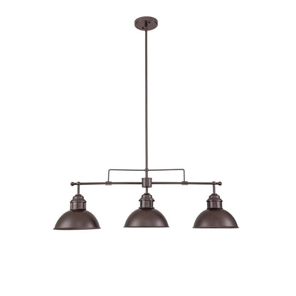 Lampada a sospensione a cupola industriale a 3 luci, in metallo, lineare, per isola da cucina, finitura in bronzo oliato