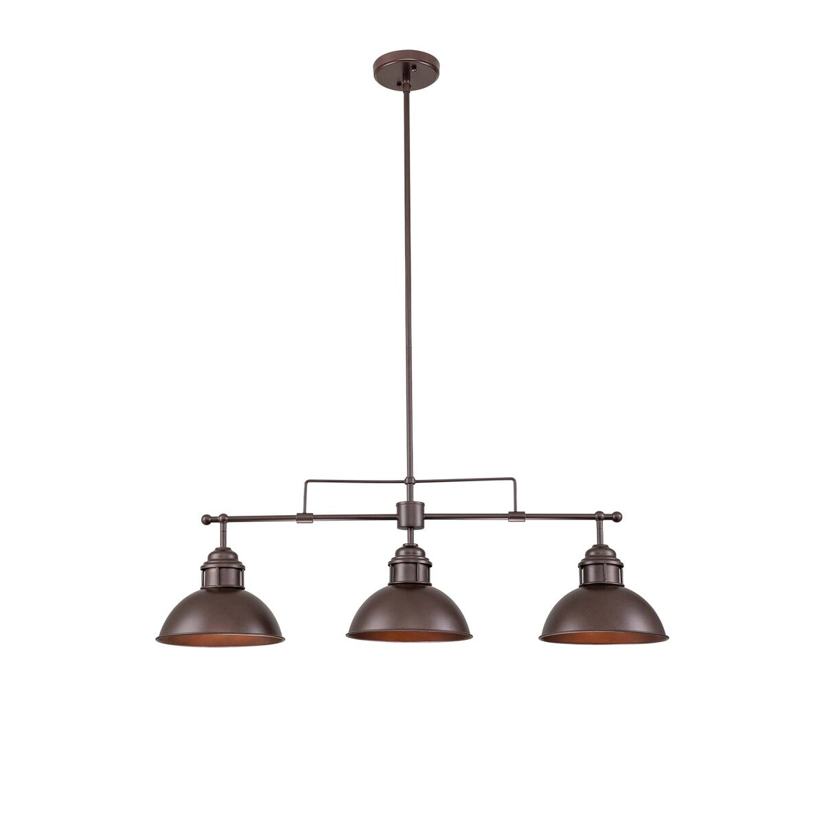 Lampada a sospensione a cupola industriale a 3 luci, in metallo, lineare, per isola da cucina, finitura in bronzo oliato