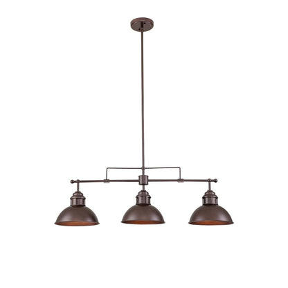 Lampada a sospensione a cupola industriale a 3 luci, in metallo, lineare, per isola da cucina, finitura in bronzo oliato