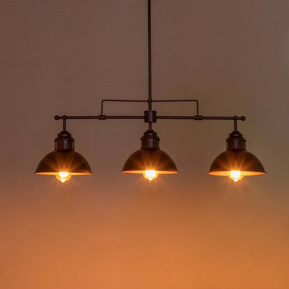 Lampada a sospensione a cupola industriale a 3 luci, in metallo, lineare, per isola da cucina, finitura in bronzo oliato