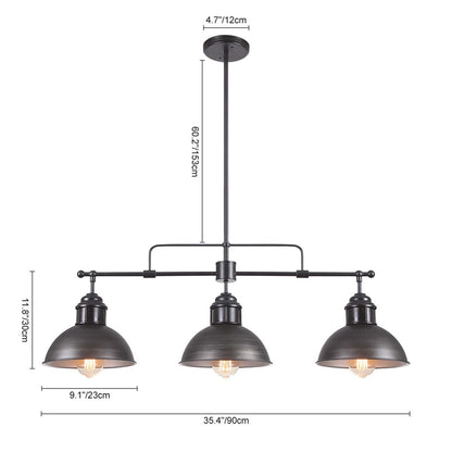 Lampada a sospensione a cupola industriale a 3 luci, in metallo, lineare, per isola da cucina, finitura in bronzo oliato