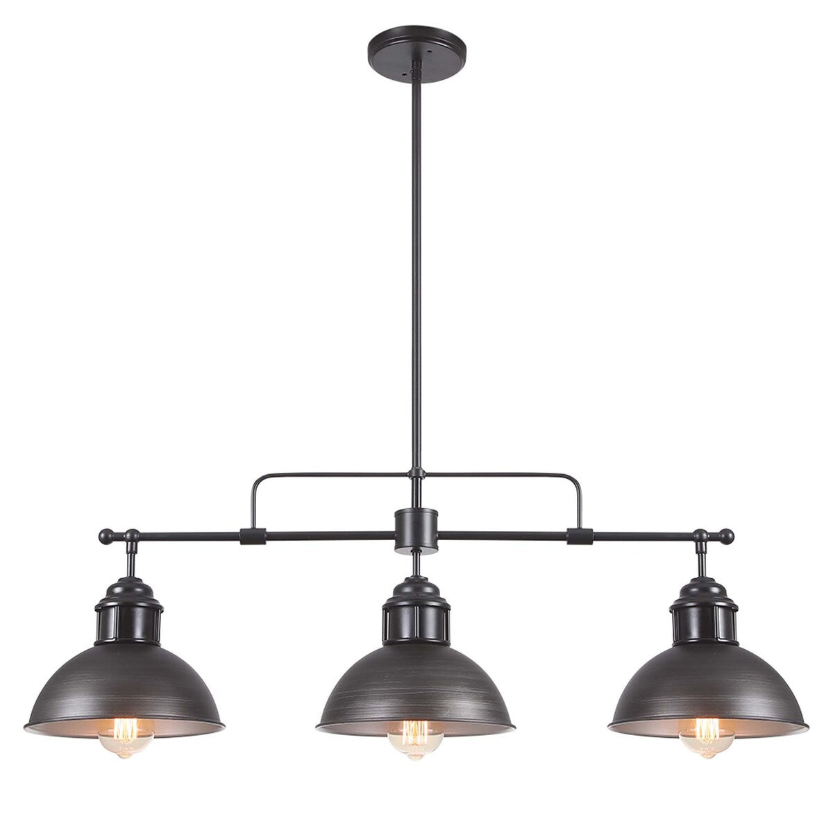 Lampada a sospensione a cupola industriale a 3 luci, in metallo, lineare, per isola da cucina, finitura in bronzo oliato