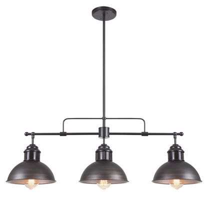 Lampada a sospensione a cupola industriale a 3 luci, in metallo, lineare, per isola da cucina, finitura in bronzo oliato