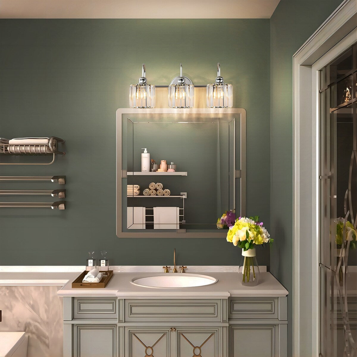 Lampada da parete lineare da bagno dimmerabile moderna Glam Crystal a 3/4 luci