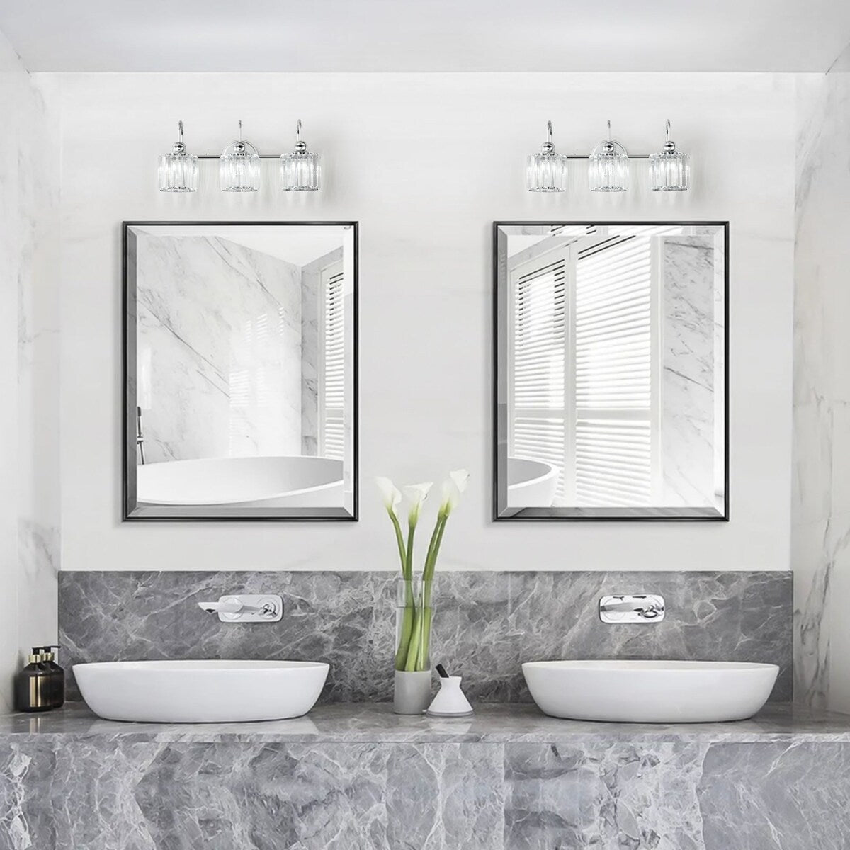 Lampada da parete lineare da bagno dimmerabile moderna Glam Crystal a 3/4 luci