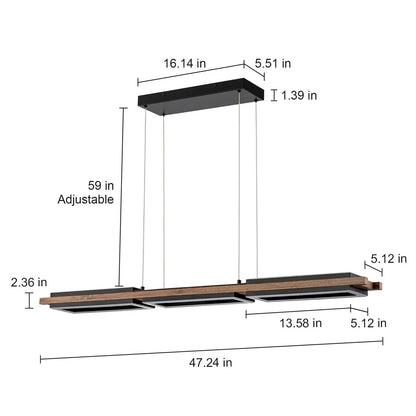 Lampadario lineare in legno a LED integrato da 3/5 luci per isola da cucina