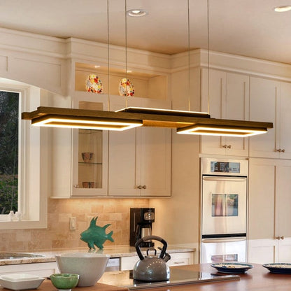 Lampadario lineare in legno a LED integrato da 3/5 luci per isola da cucina