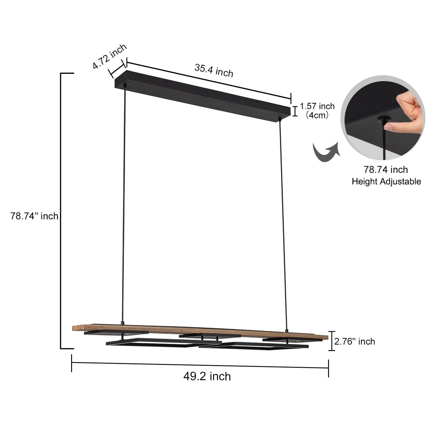 Lampadario lineare in legno a LED integrato da 3/5 luci per isola da cucina