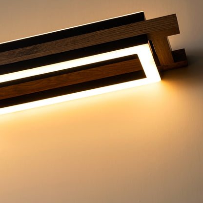 Lampadario lineare in legno a LED integrato da 3/5 luci per isola da cucina