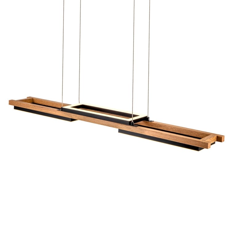 Lampadario lineare in legno a LED integrato da 3/5 luci per isola da cucina