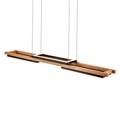 Lampadario lineare in legno a LED integrato da 3/5 luci per isola da cucina