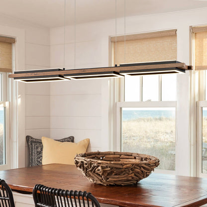 Lampadario lineare in legno a LED integrato da 3/5 luci per isola da cucina
